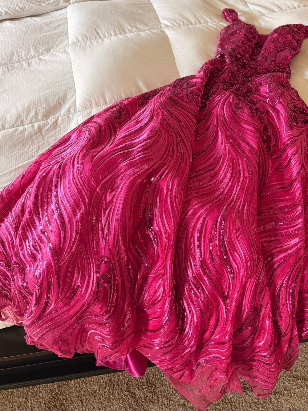 Clarisse Vibrant Hot Pink Sequin Embroidered Ball Gown